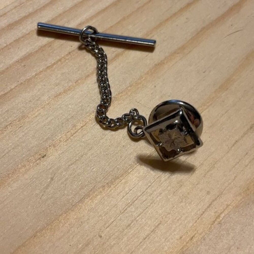 Silver-Plated Tie Tack Pin With Chain & Bar